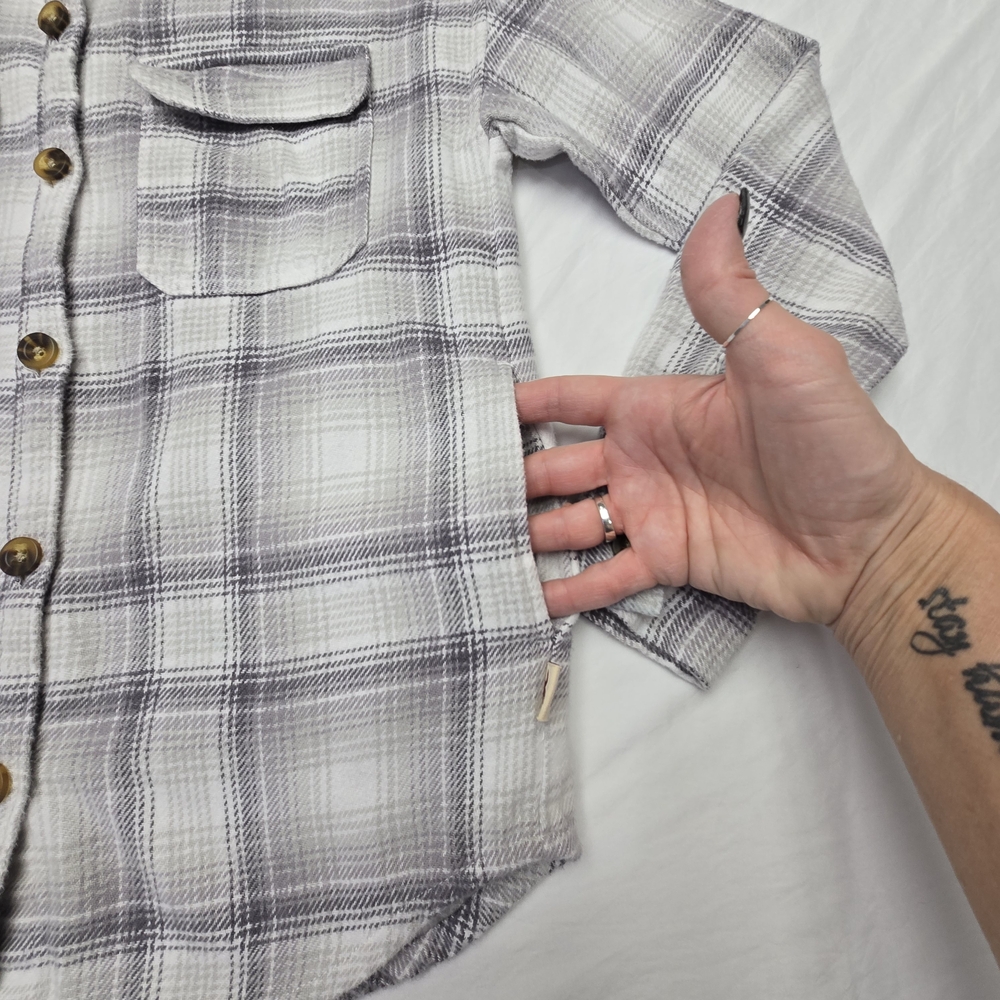 Hollister Shacket Boyfriend Fit Women's Gray Plaid Flannel Shirt XS [65] - Picture 4 of 10